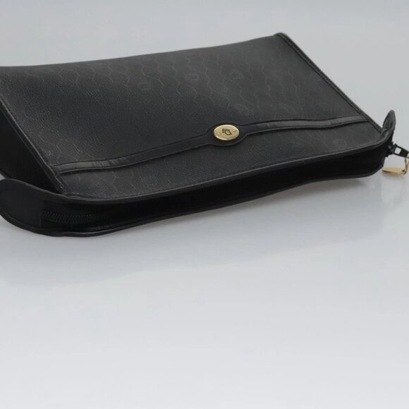 Christian Dior Honeycomb Canvas Clutch Bag PVC Leather Black Gold Auth ti2910 - Picture 5 of 16